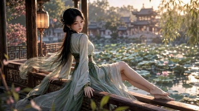 古风荷塘汉服美女