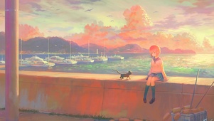 夕阳少女与猫