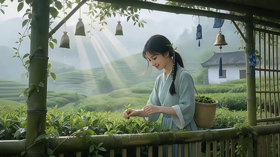 晨雾茶园・采茶少女