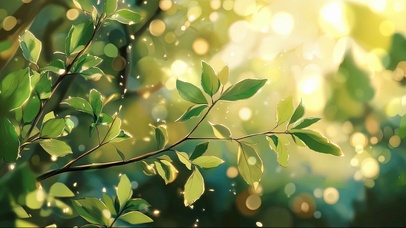 绿色微光夏日森林树叶