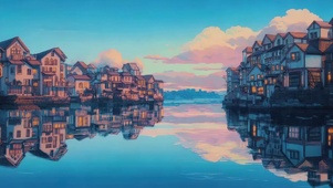 古城水乡小镇水光倒影