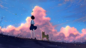 可爱柴犬与女孩