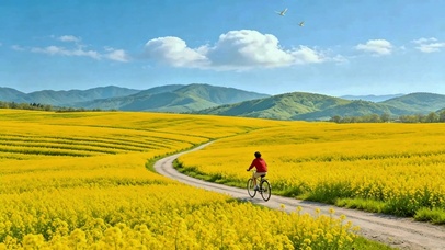 治愈花间骑行4K