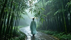 古风竹径雨中行