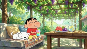 蜡笔小新夏日葡萄架休闲时光