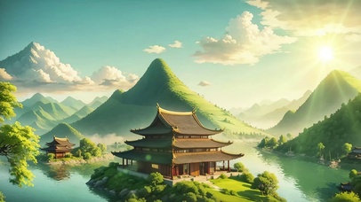 中国风园林黄昏