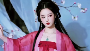 梅花画景红纱衣古装美女1