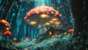 梦幻森林深处蘑菇小屋