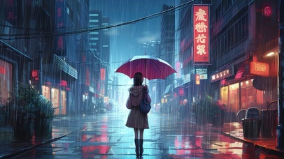 雨中背影