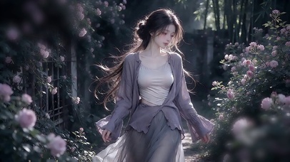 花园散步的美女