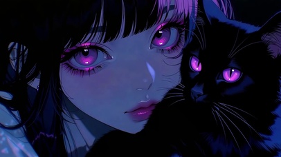 霓虹紫瞳与黑猫