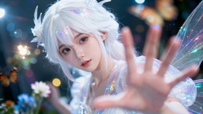 梦幻精灵cos银白发与蝴蝶少女