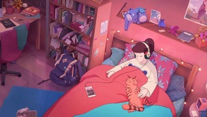 撸猫的女孩
