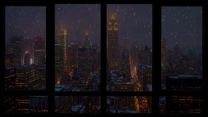夜晚城市窗外雪夜