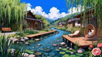 溪水边荡秋千女孩