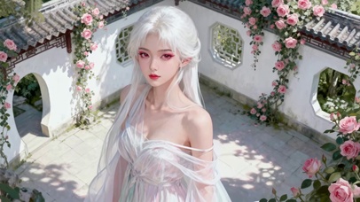 古风庭院白发美少女