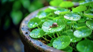 雨后铜钱草上的蜗牛