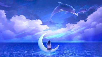 唯美插画-月亮船天空鱼