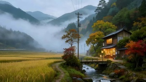 秋天的乡村稻田