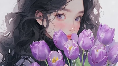 郁金香少女插画