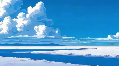 蓝天白云河流带鱼屏