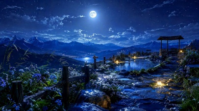 月下山径夜景