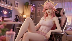 电竞房粉发美少女八重神子