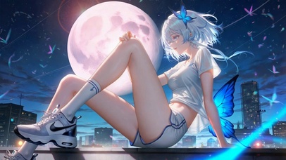 月夜天台蓝蝴蝶美少女守岸人