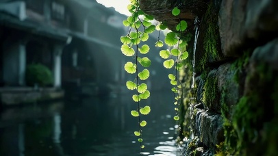 河流边唯美绿叶