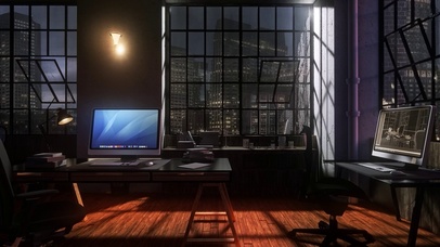 夜晚雨夜办公室