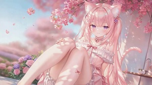 樱花下的粉发猫耳美少女