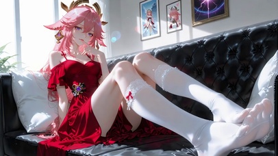 白丝红裙礼服少女-八重神子