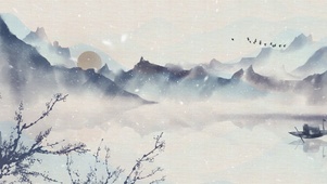 唯美中国风水墨冬季雪景冬天下雪