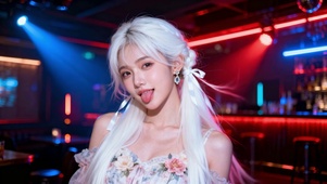 赛博酒吧白发甜美女神