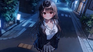 夜晚街道少女