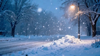 冬夜雪景路灯
