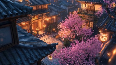 宁静傍晚古风樱花庭院