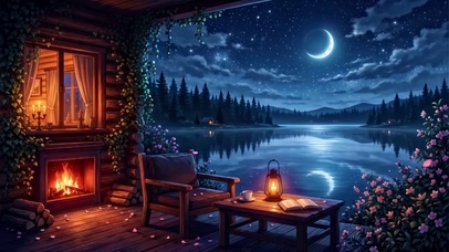 湖畔木屋月夜