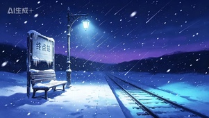 雪夜车站·蓝光站牌