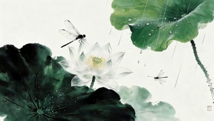 雨天水墨荷花