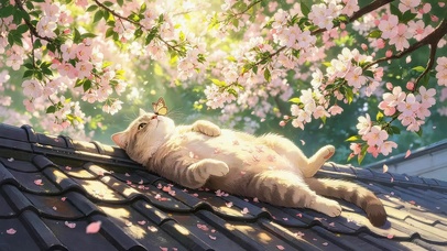 屋顶鲜花猫咪