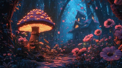 浪漫粉色蘑菇森林小屋