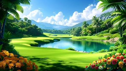 绿色护眼花草山水