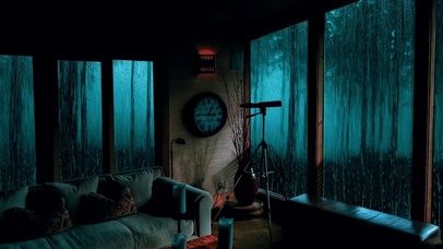 深夜大雨森林木屋