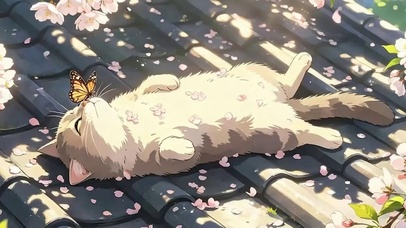 树下猫咪带鱼屏