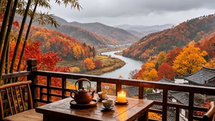 山川河流古镇雨景