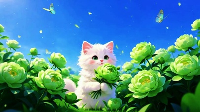 绿牡丹白猫