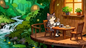 休闲猫咪带鱼屏