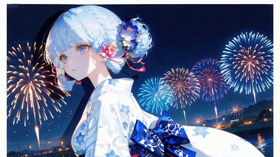 夏夜烟花和服二次元美少女