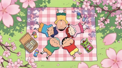 樱花树下的小新和小伙伴